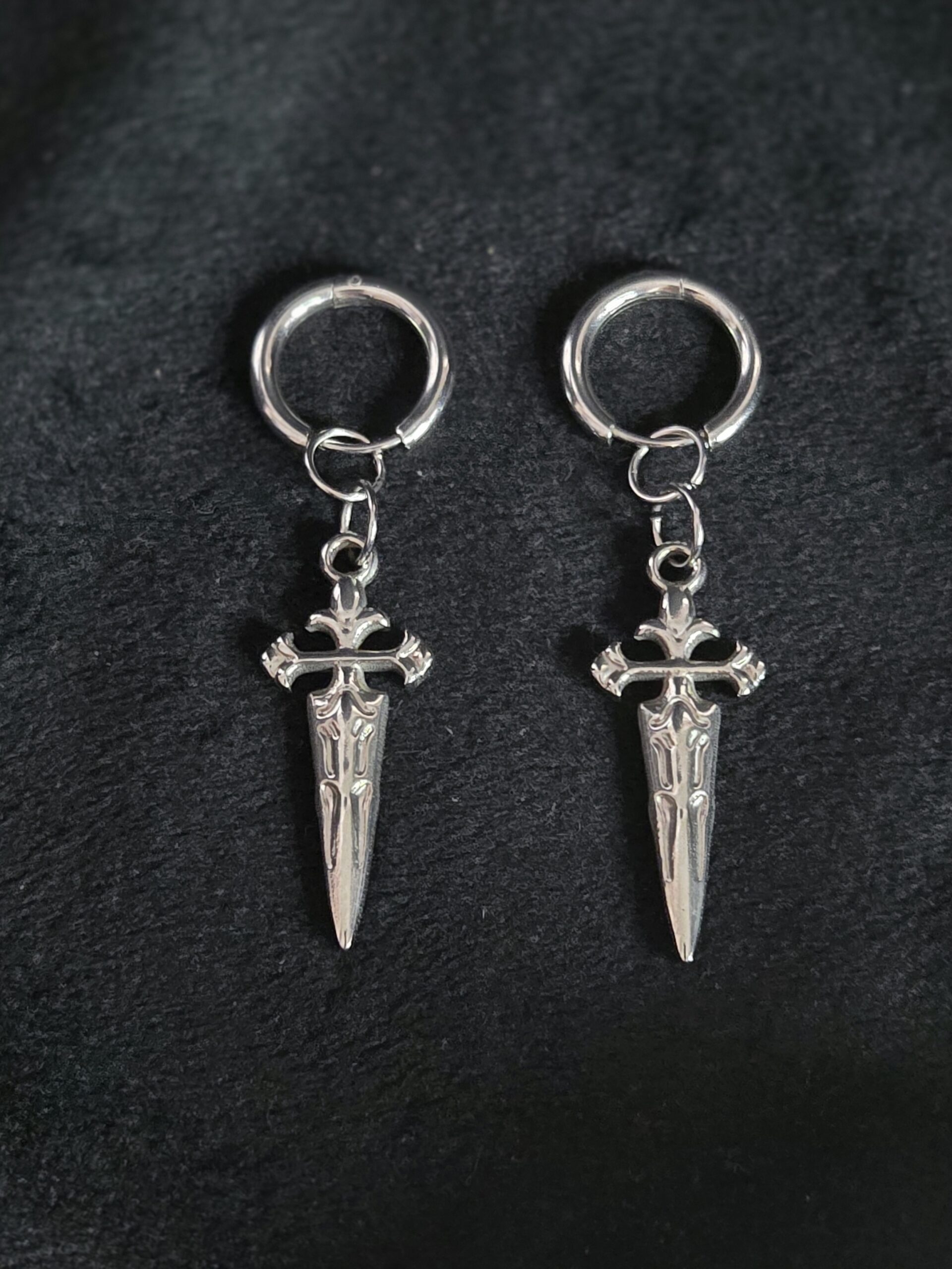 Gothic dagger earrings in style of chrome hearts